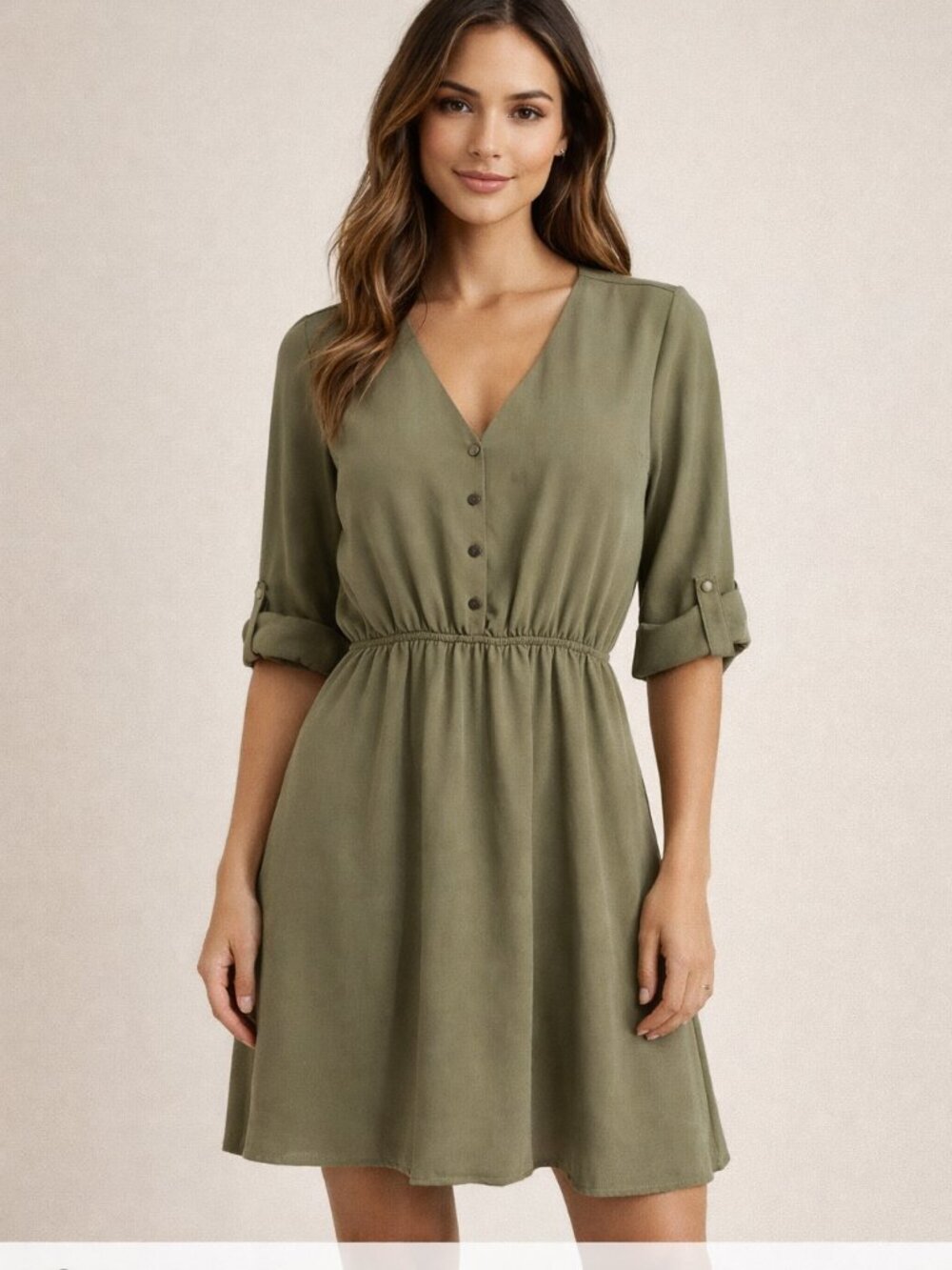 Forever 21 Olive Long Sleeve Buttoned Dress